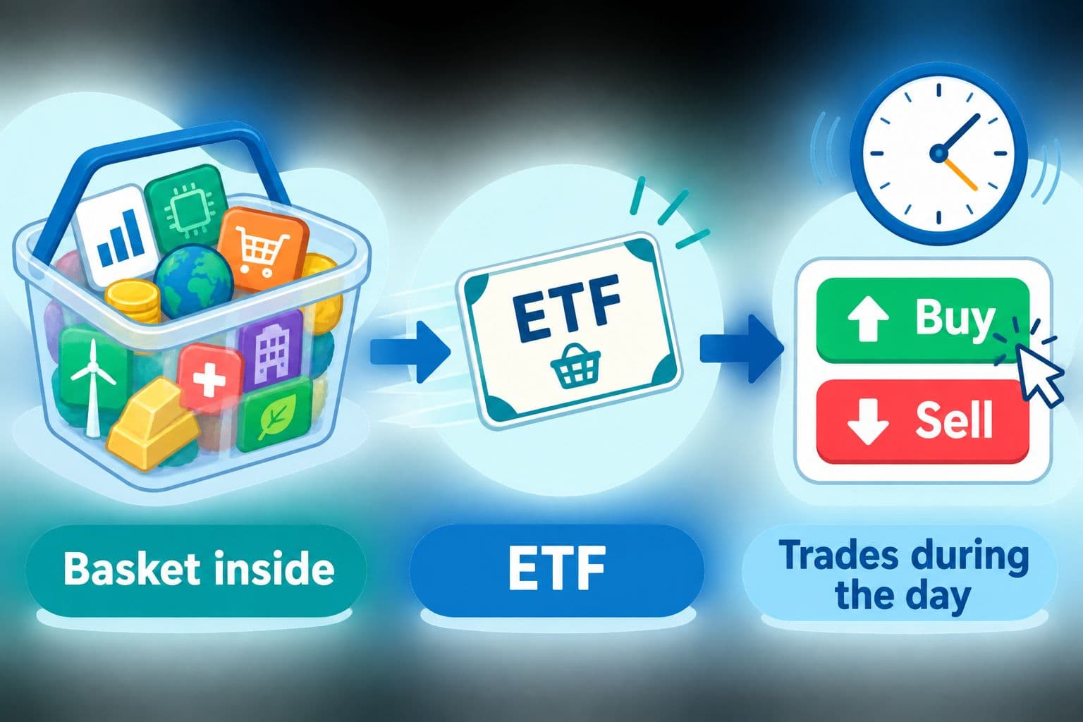 An ETF is one tradable package that can contain many types of investments