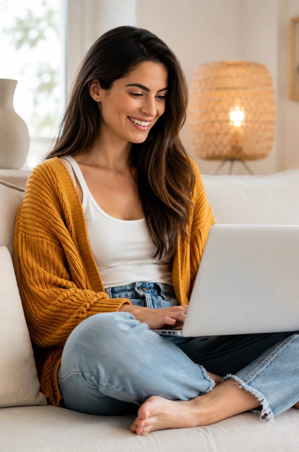 Investor using a laptop with investing guidance overlays