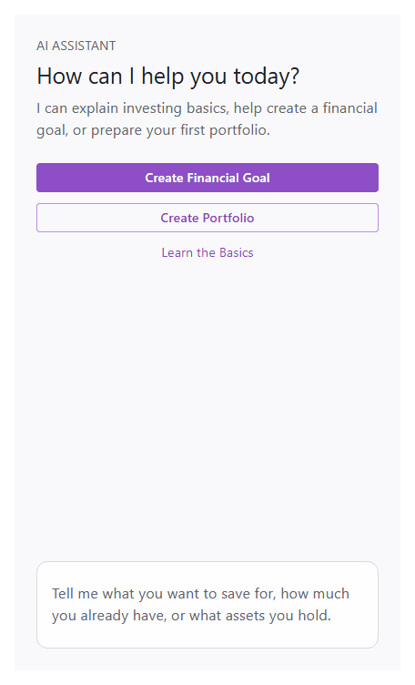 AI assistant onboarding panel inside the app