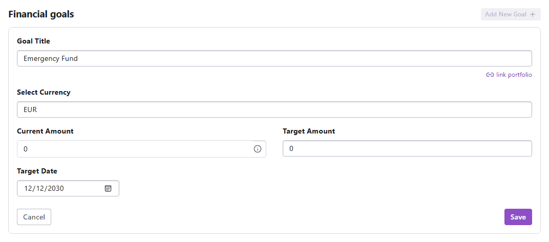 Create financial goal form