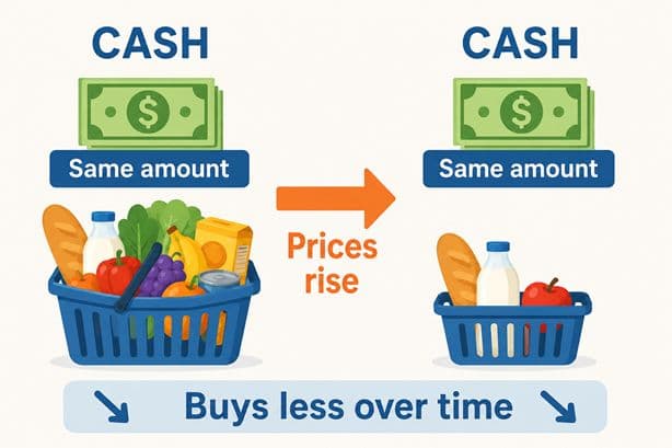 Cash can lose purchasing power as prices rise