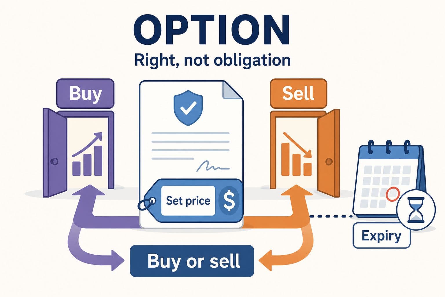 An option gives a buyer a choice at a set price until an expiry date